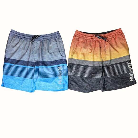 Hurley Bundle of 2 Men's Beach Swim Trunks Blue Orange Stripes Surf Size Large - Picture 1 of 9